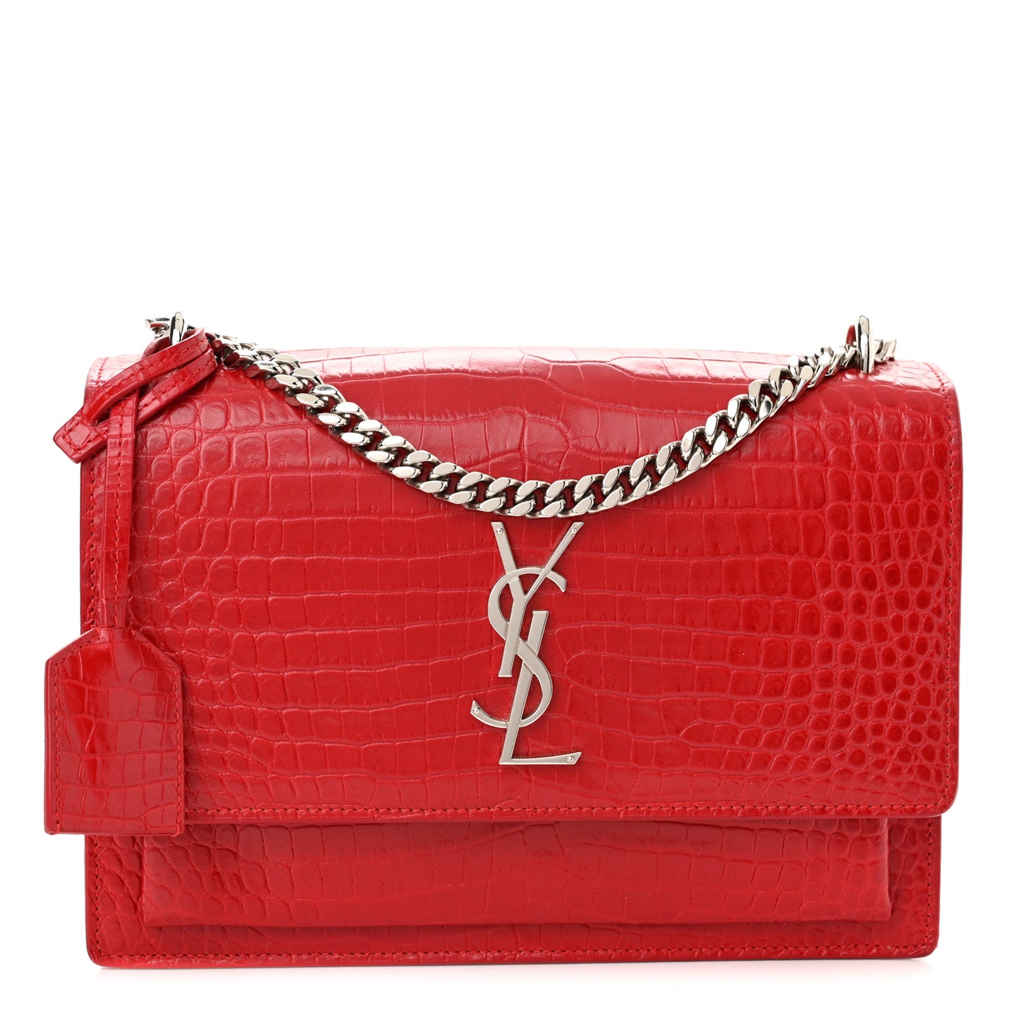 Calfskin Crocodile Embossed Medium Monogram Sunset Rouge Eros