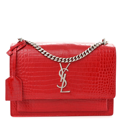 Saint Laurent Calfskin Crocodile Embossed Medium Monogram Sunset Rouge Eros 1 of 10
