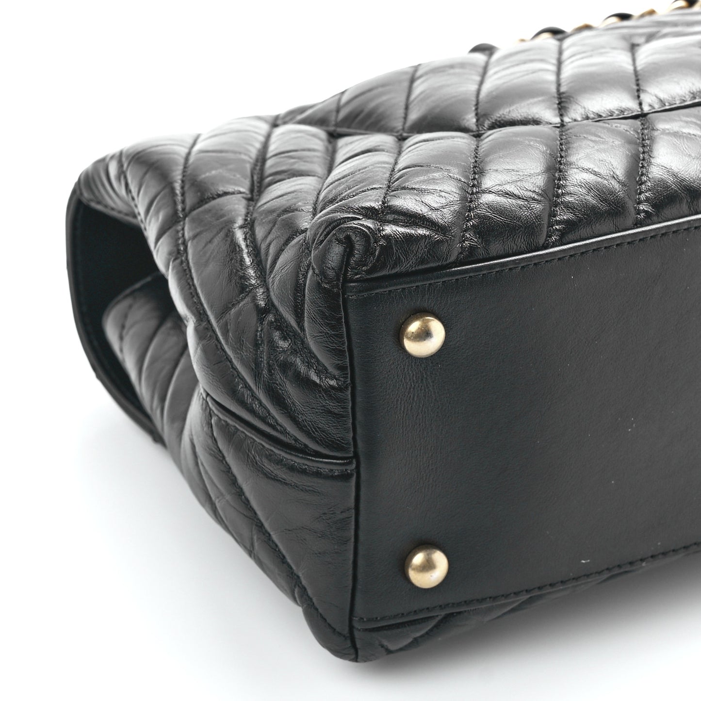Aged Calfskin Chevron Quilted Small Coco Handle Flap Black