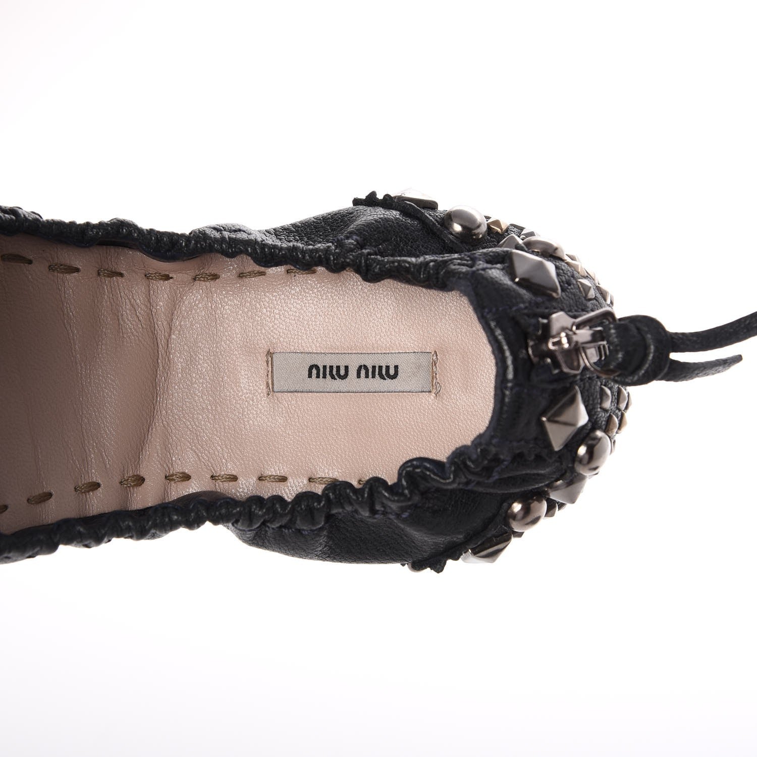 Miu Miu Goatskin Studded Buckle Ballet Flats 36 Denim 9 of 11