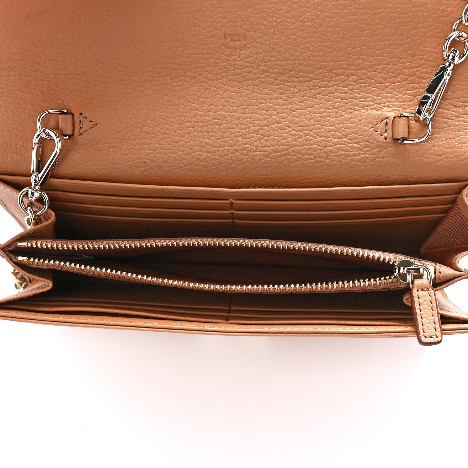 MCM Calfskin Studded Patricia Wallet On Chain Cognac 5 of 12