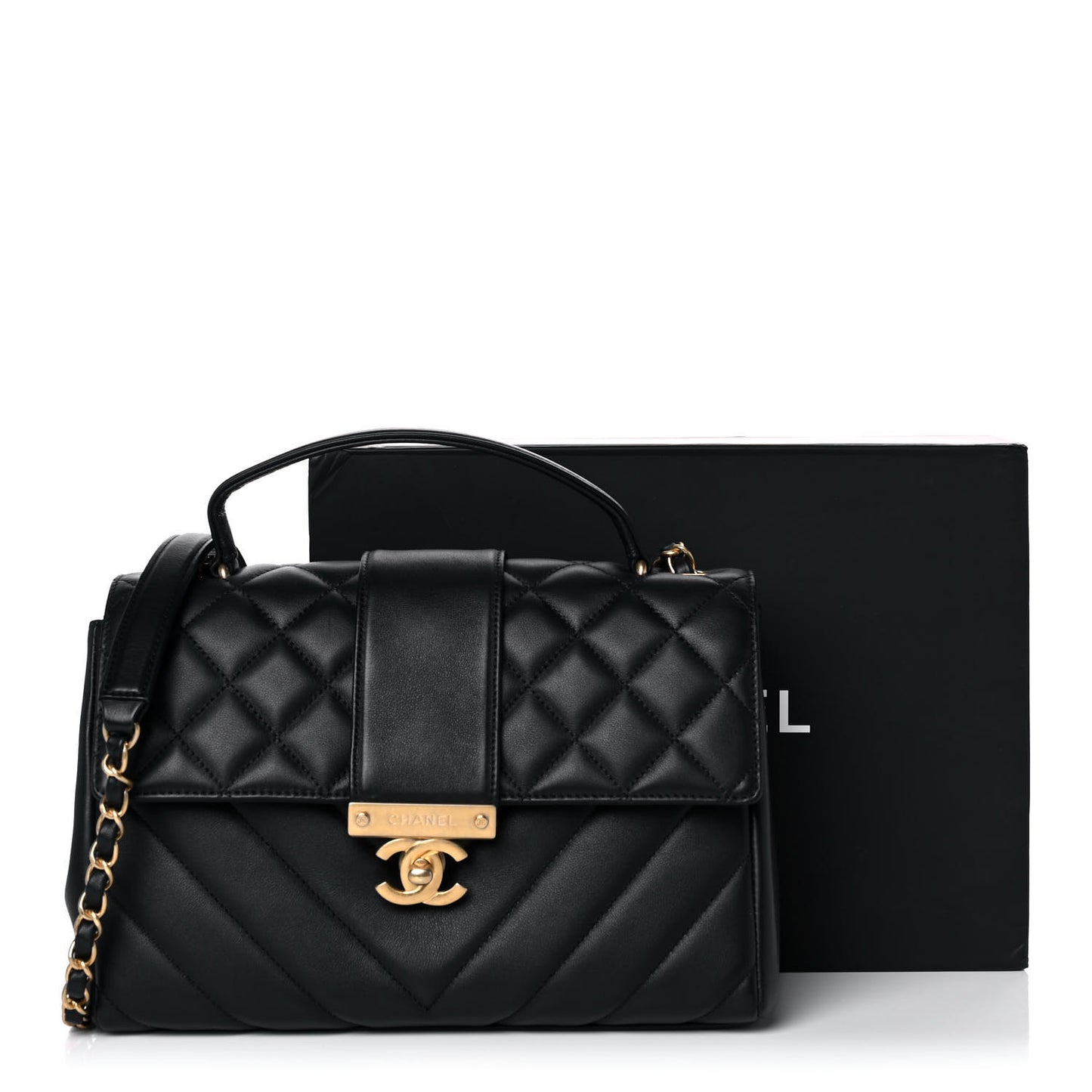 Calfskin Quilted Chevron In The City Bag Black