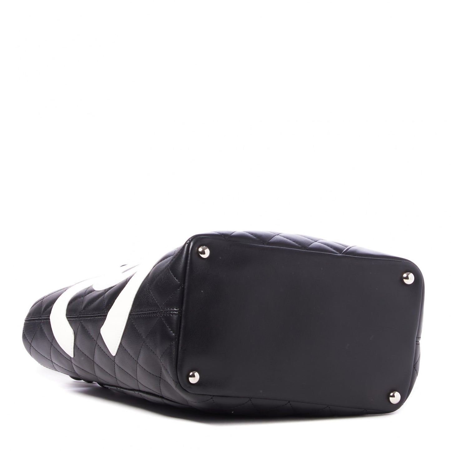 Calfskin Quilted Medium Cambon Tote Black White