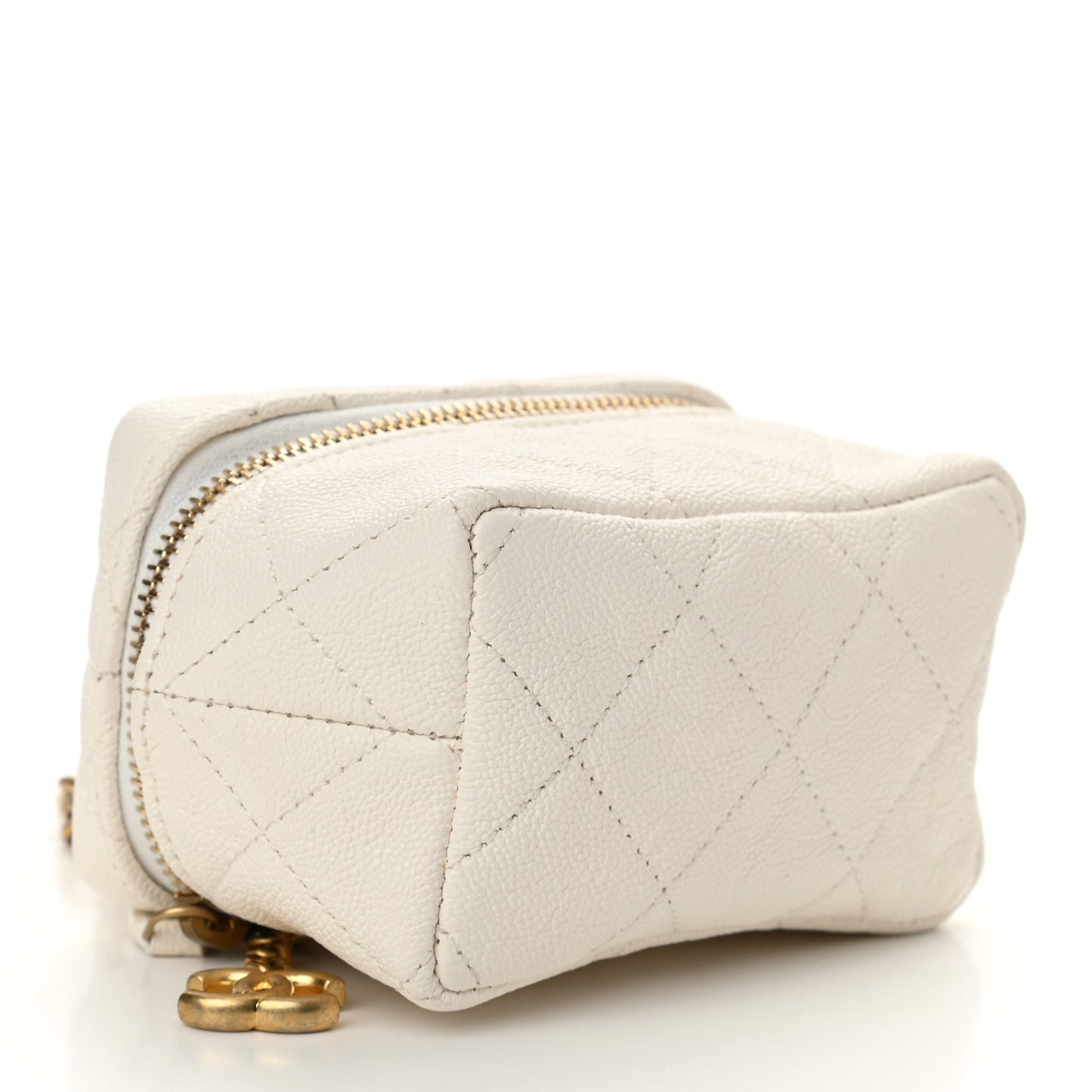 Caviar Quilted Mini Top Handle Vanity With Chain White