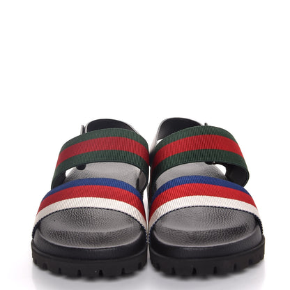 Gucci Calfskin Double Web Mens Rimini Lug Sole Sandals 12 Black 2 of 8