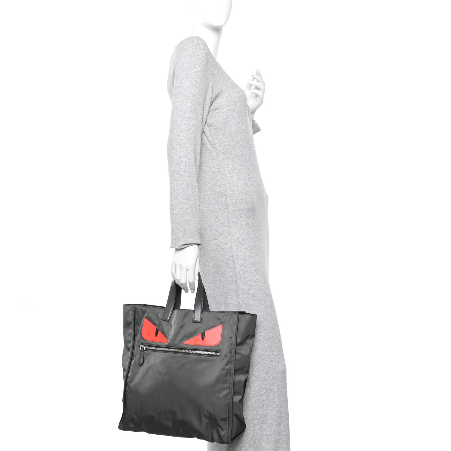 Fendi Nylon Vitello Elite Monster Eyes Tote Grey Multicolor 2 of 10