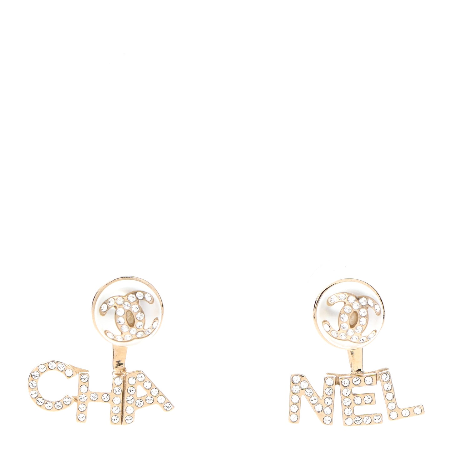 Pearl Crystal Logo Earrings Gold Pearly White
