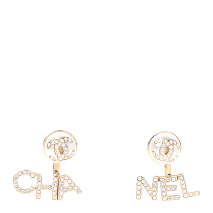Chanel Pearl Crystal Logo Earrings Gold Pearly White 1 of 4