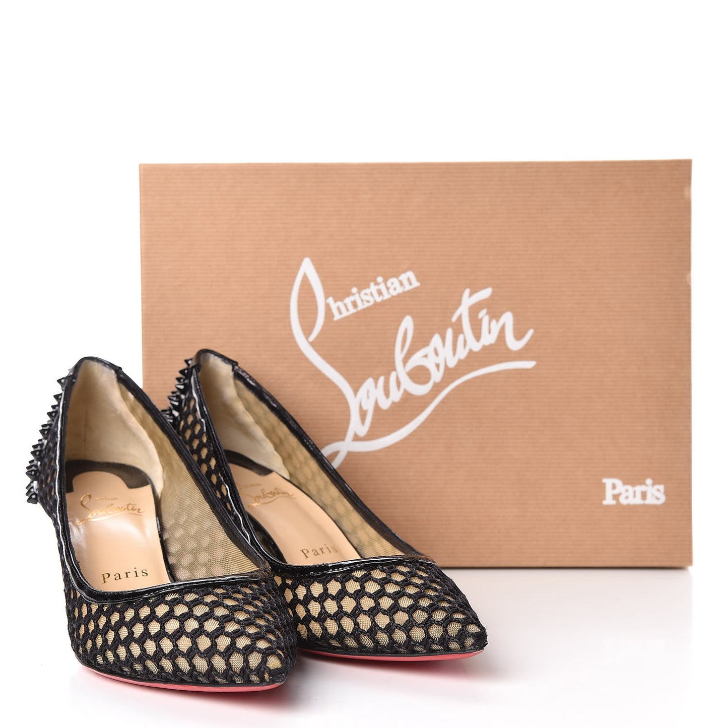 Fishnet Mesh Suede Guni 55 Spiked Pumps 37 Black