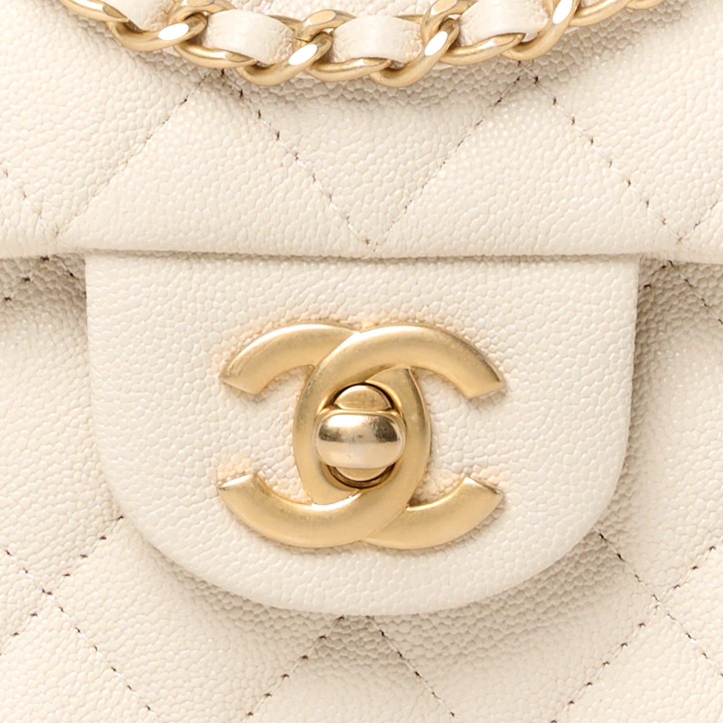 Caviar Quilted Mini Top Handle Rectangular Flap Beige