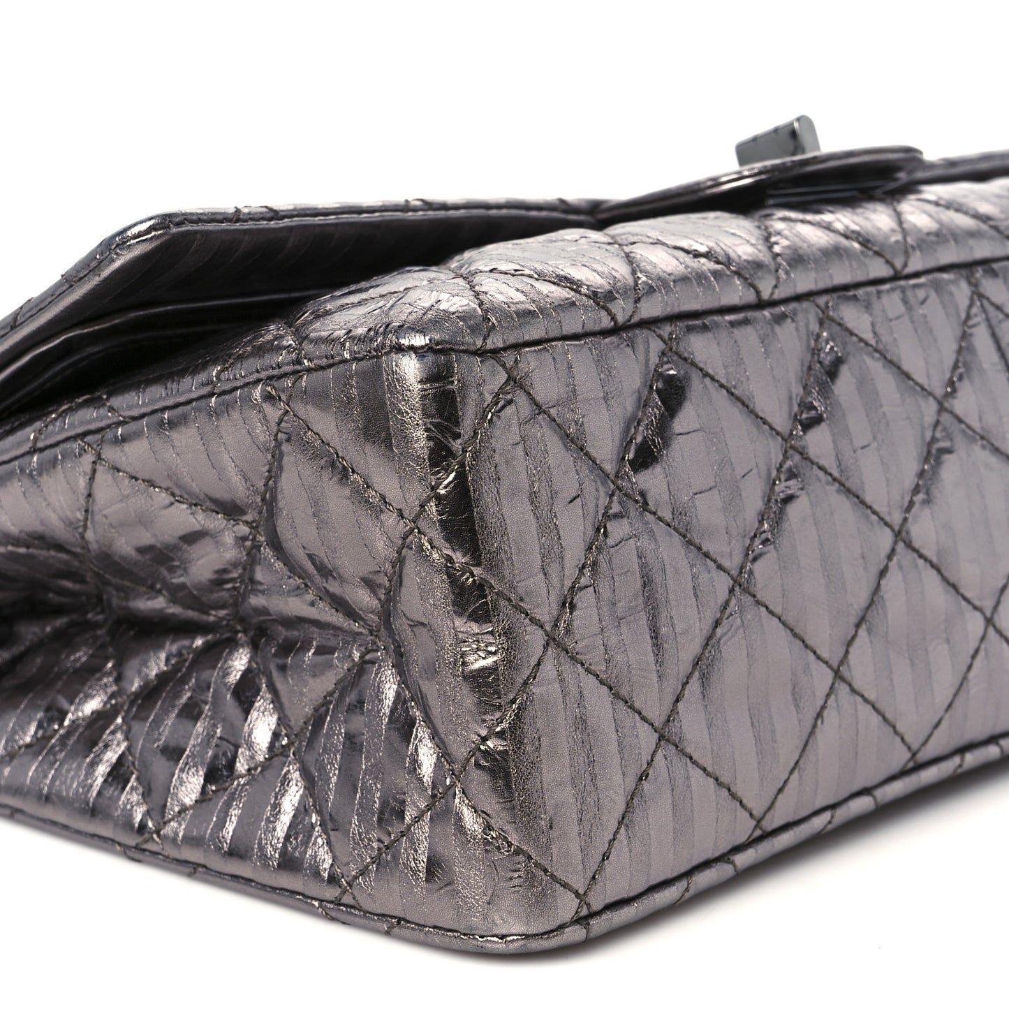 Metallic Calfskin Striped 2.55 Reissue 227 Silver