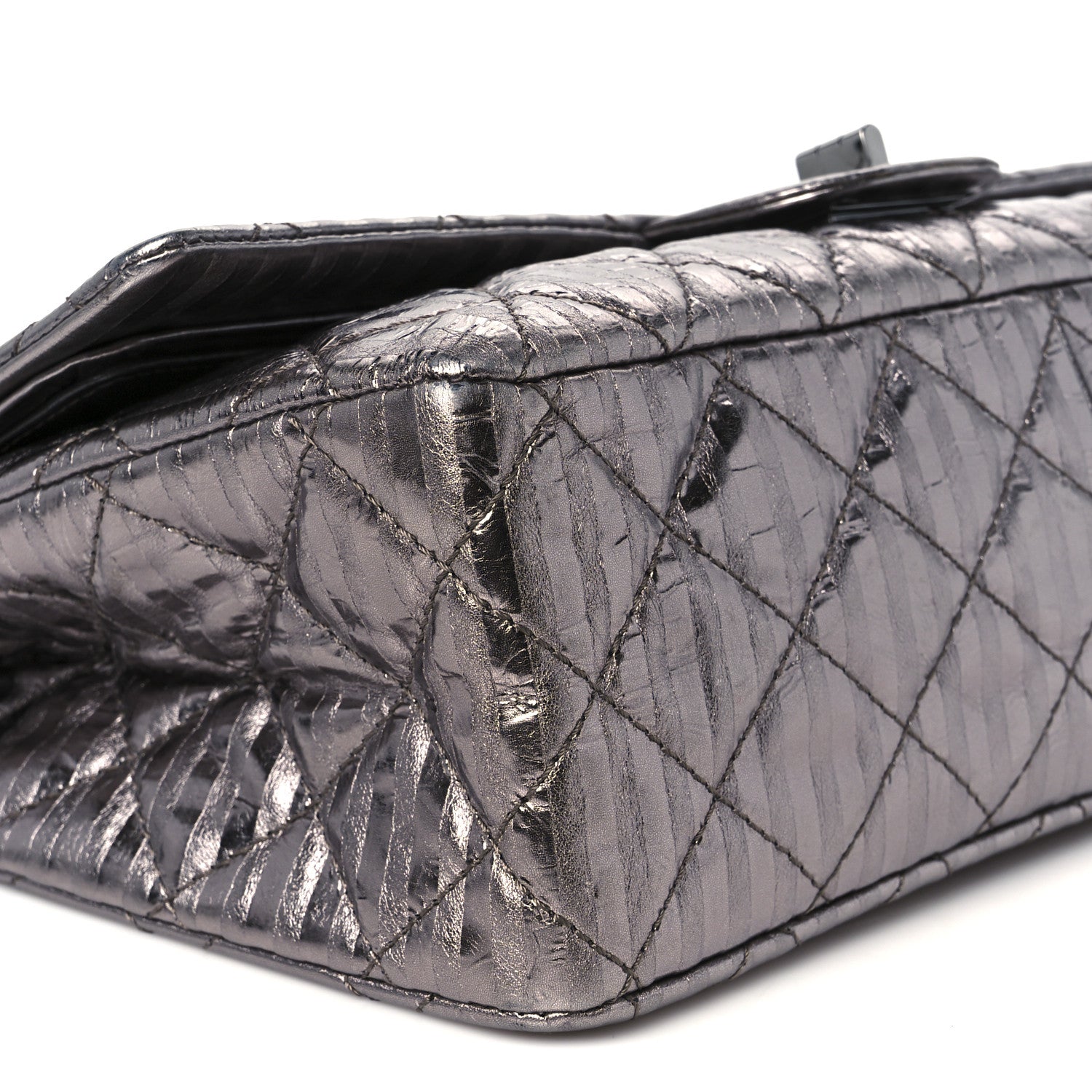 Chanel Metallic Calfskin Striped 2.55 Reissue 227 Silver 9 of 11