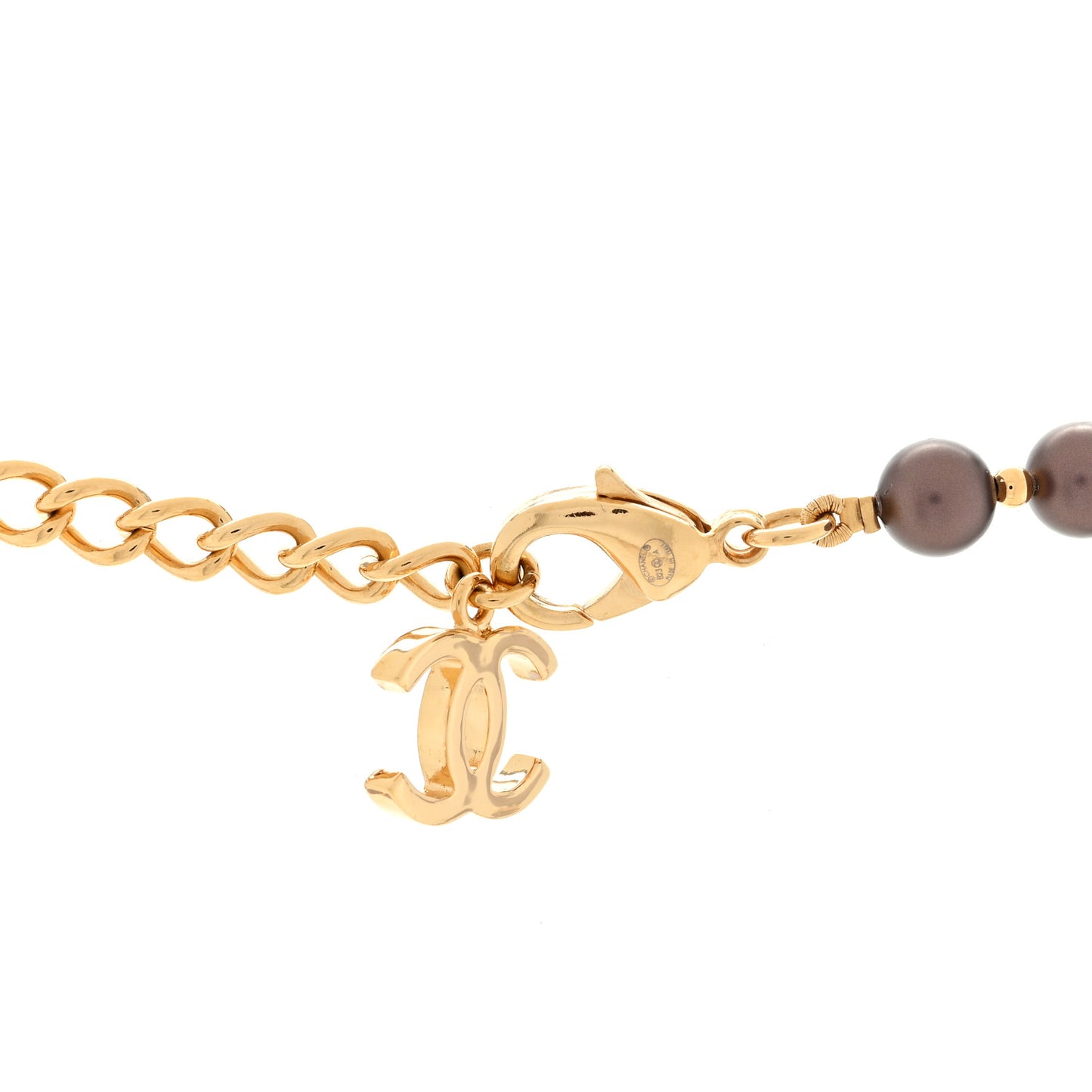 Pearl Crystal CC Choker Necklace Brown Gold