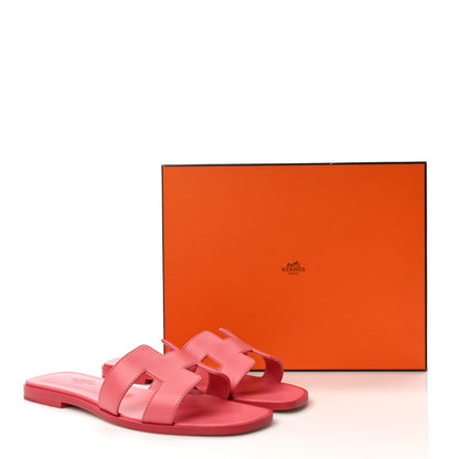 Hermes Box Calfskin Oran Sandals 37 Rose Boise 2 of 10