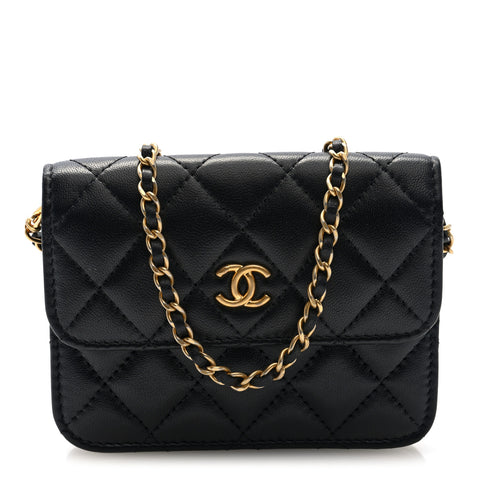 Lambskin Quilted Pearl Crush Flap With Chain Black