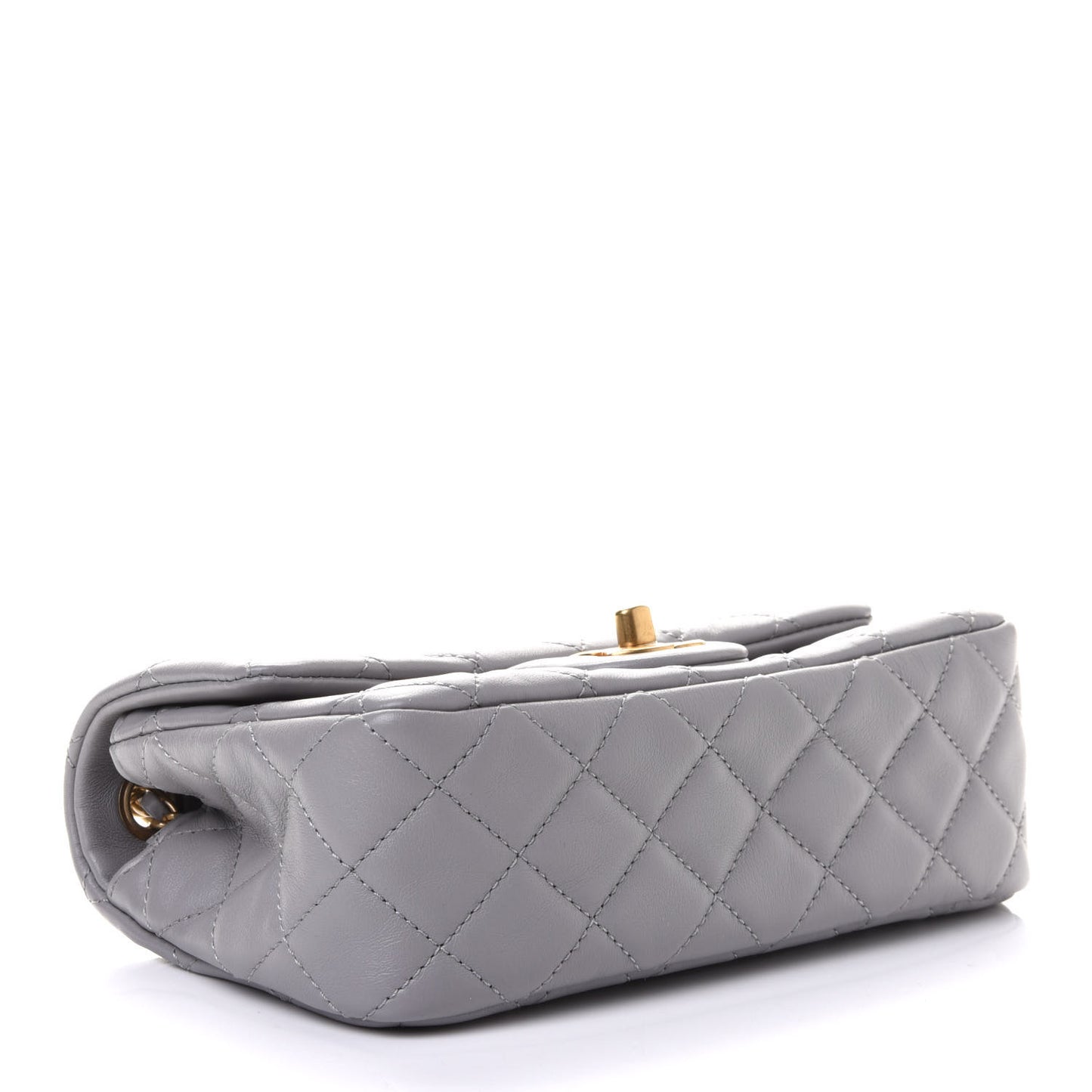 Lambskin Quilted Mini Rectangular Pearl Crush Flap Grey