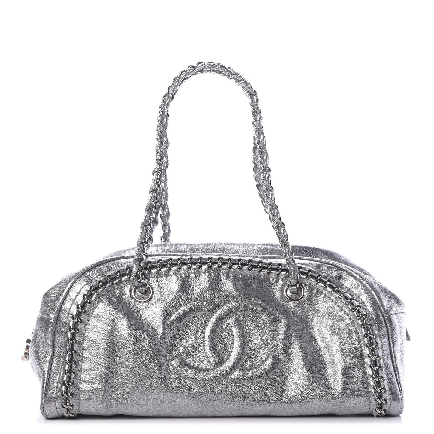 Metallic Goatskin Medium Luxe Ligne Bowler Silver