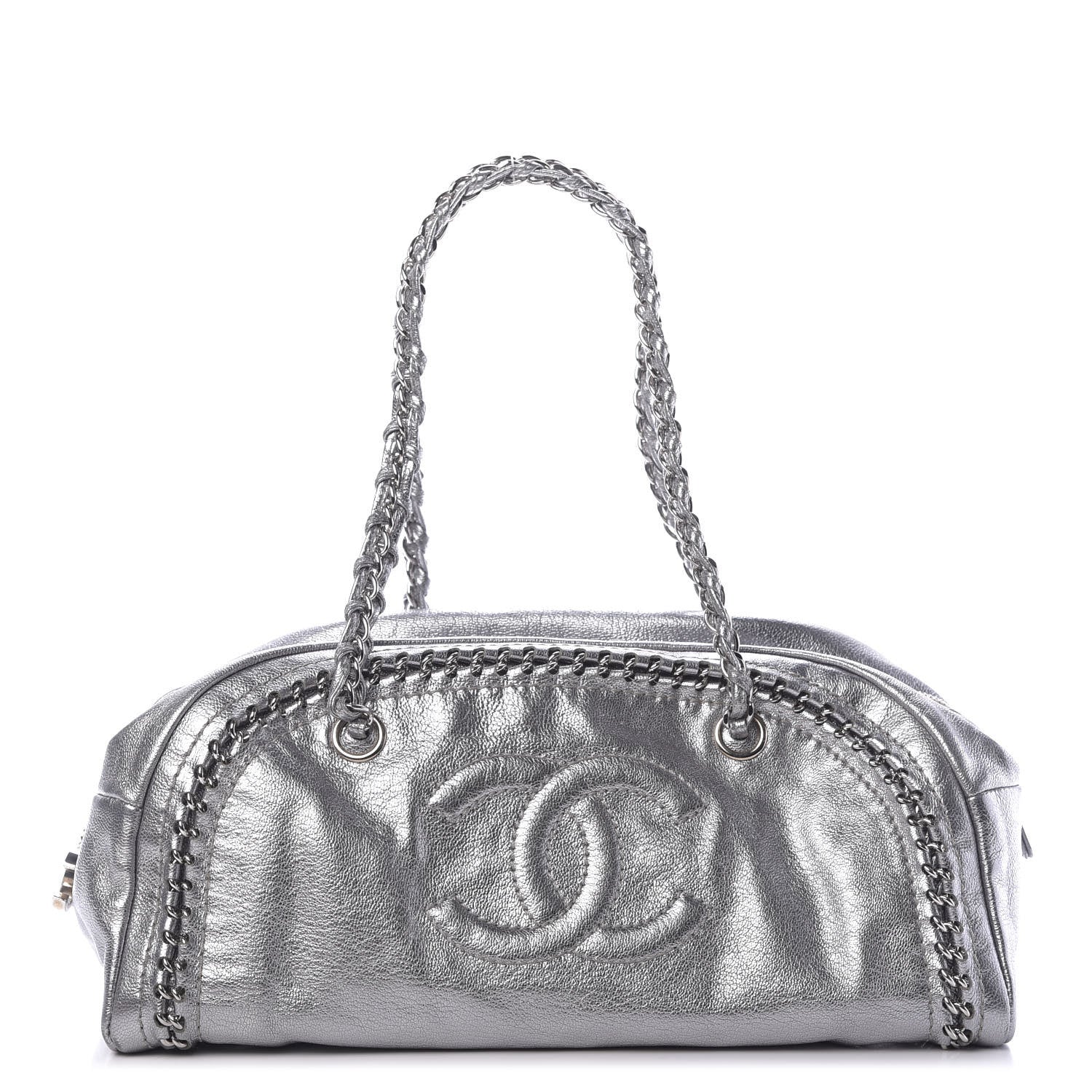 Chanel Metallic Goatskin Medium Luxe Ligne Bowler Silver 1 of 11