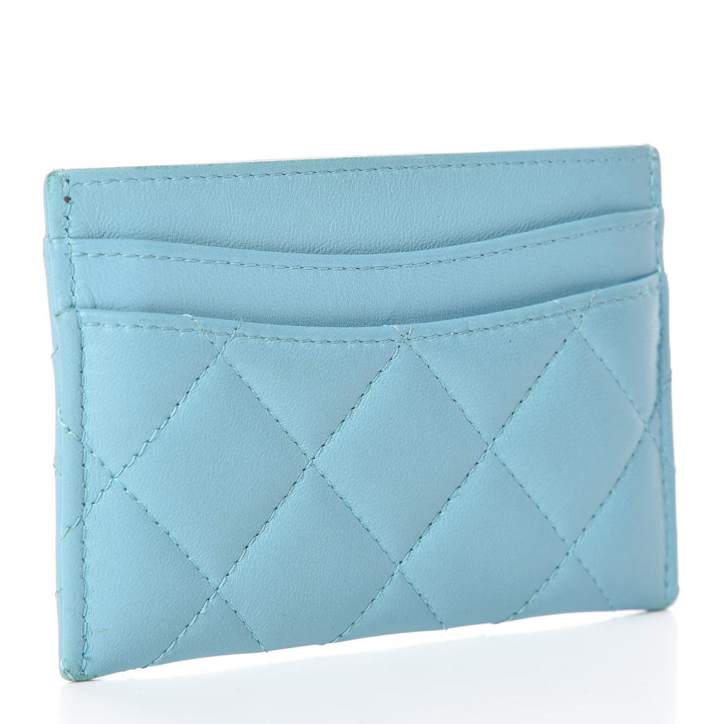 Lambskin Quilted Card Holder Blue