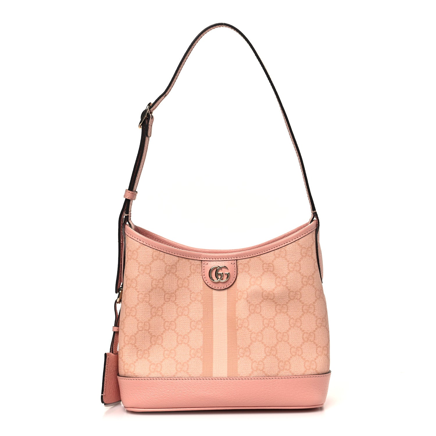 Gucci GG Supreme Monogram Textured Dollar Calfskin Web Small Ophidia Bucket Shoulder Bag Rose Pink 1 of 10