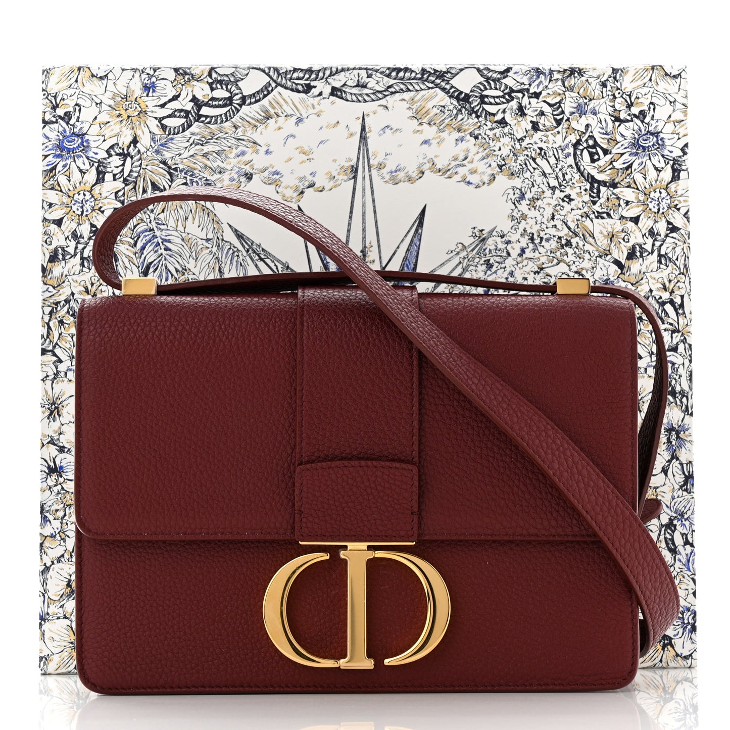 Grained Calfskin 30 Montaigne Flap Bag Red Brick