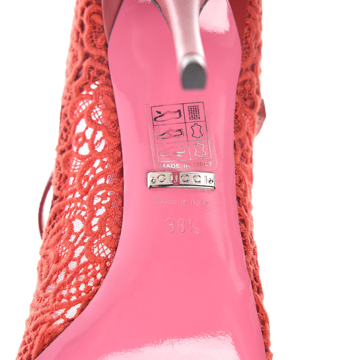 Gucci Lace Pizzo Venice Pumps 38.5 Hibiscus Red 6 of 8