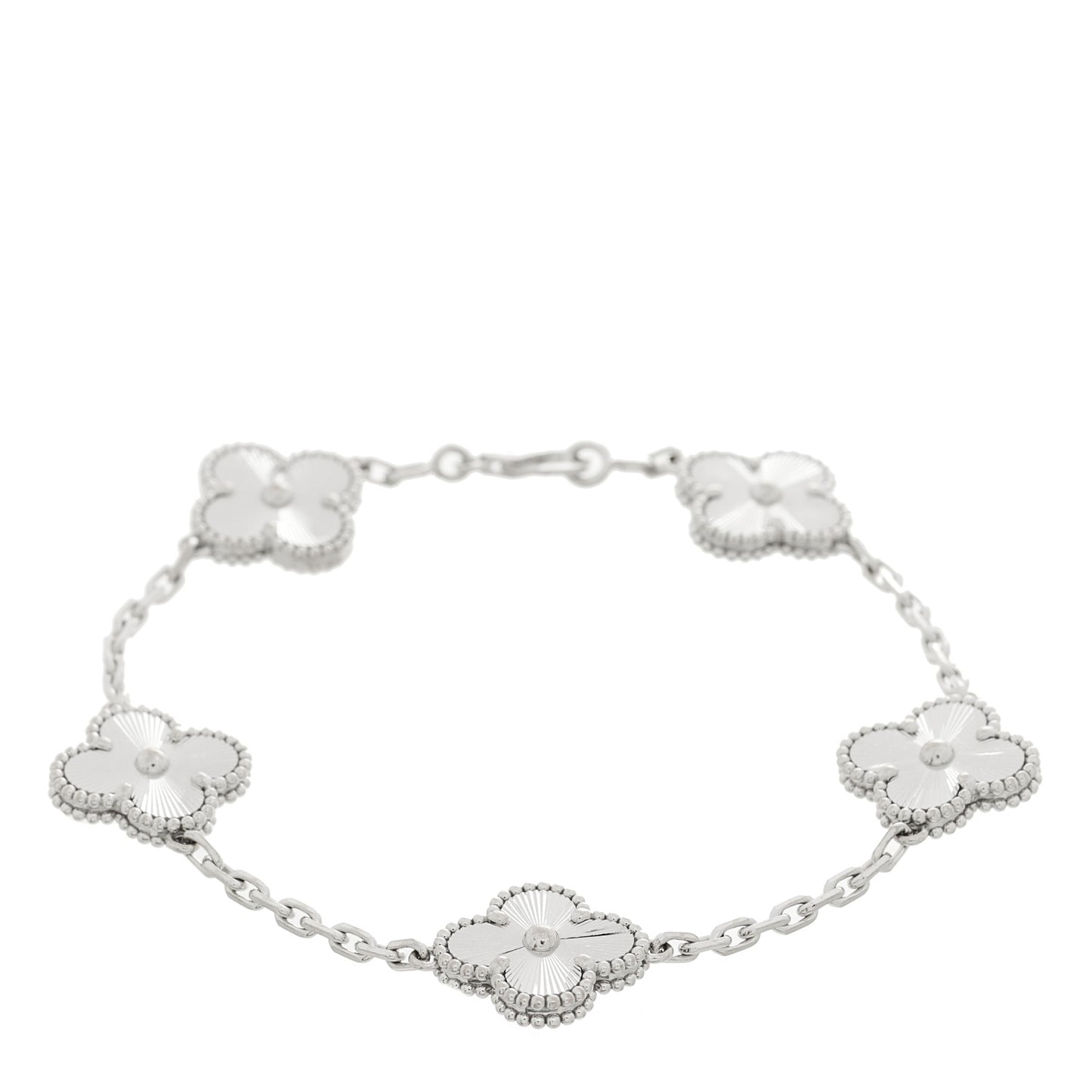 18K White Gold 5 Motifs Guilloche Vintage Alhambra Bracelet