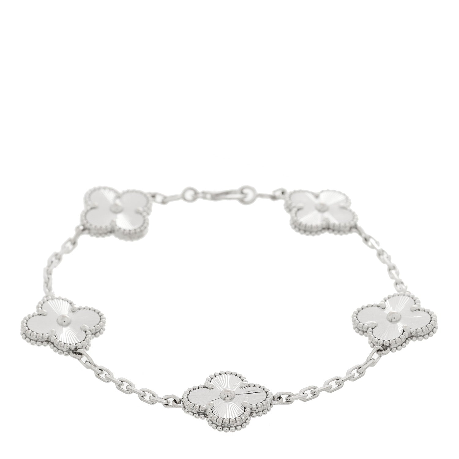 Van Cleef & Arpels 18K White Gold 5 Motifs Guilloche Vintage Alhambra Bracelet 1 of 5