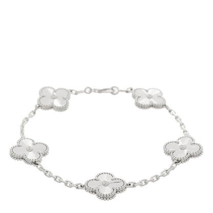 Van Cleef & Arpels 18K White Gold 5 Motifs Guilloche Vintage Alhambra Bracelet 1 of 5