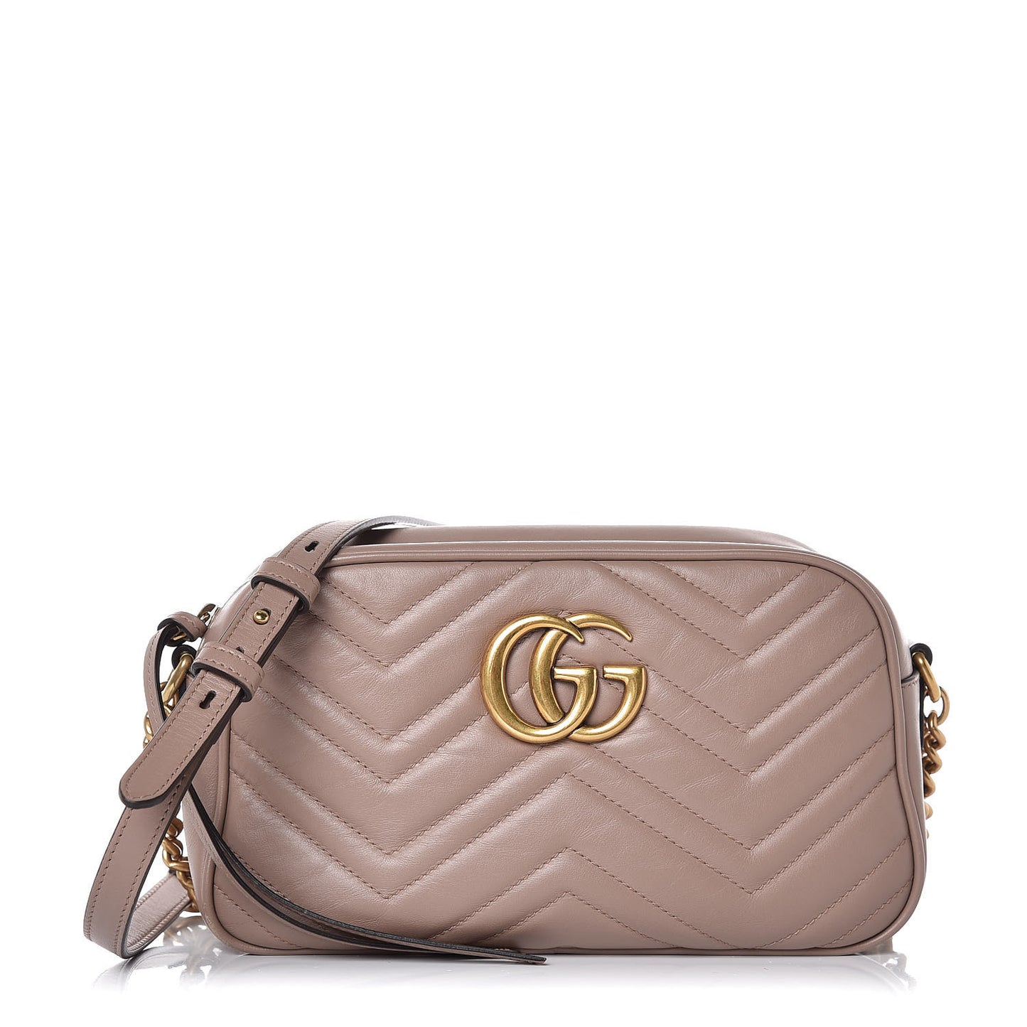 Calfskin Matelasse Small GG Marmont Chain Shoulder Bag Taupe