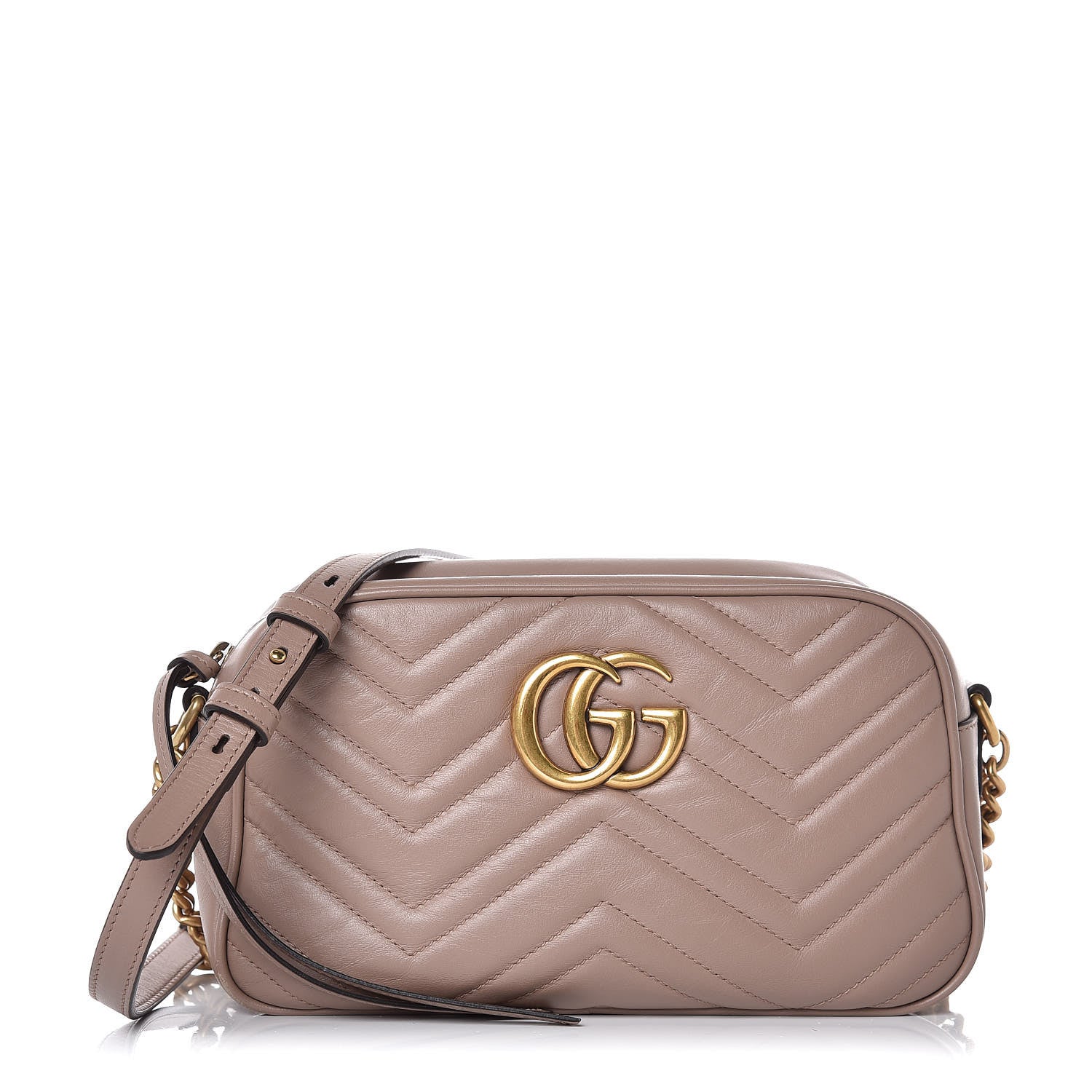 Gucci Calfskin Matelasse Small GG Marmont Chain Shoulder Bag Taupe 1 of 7
