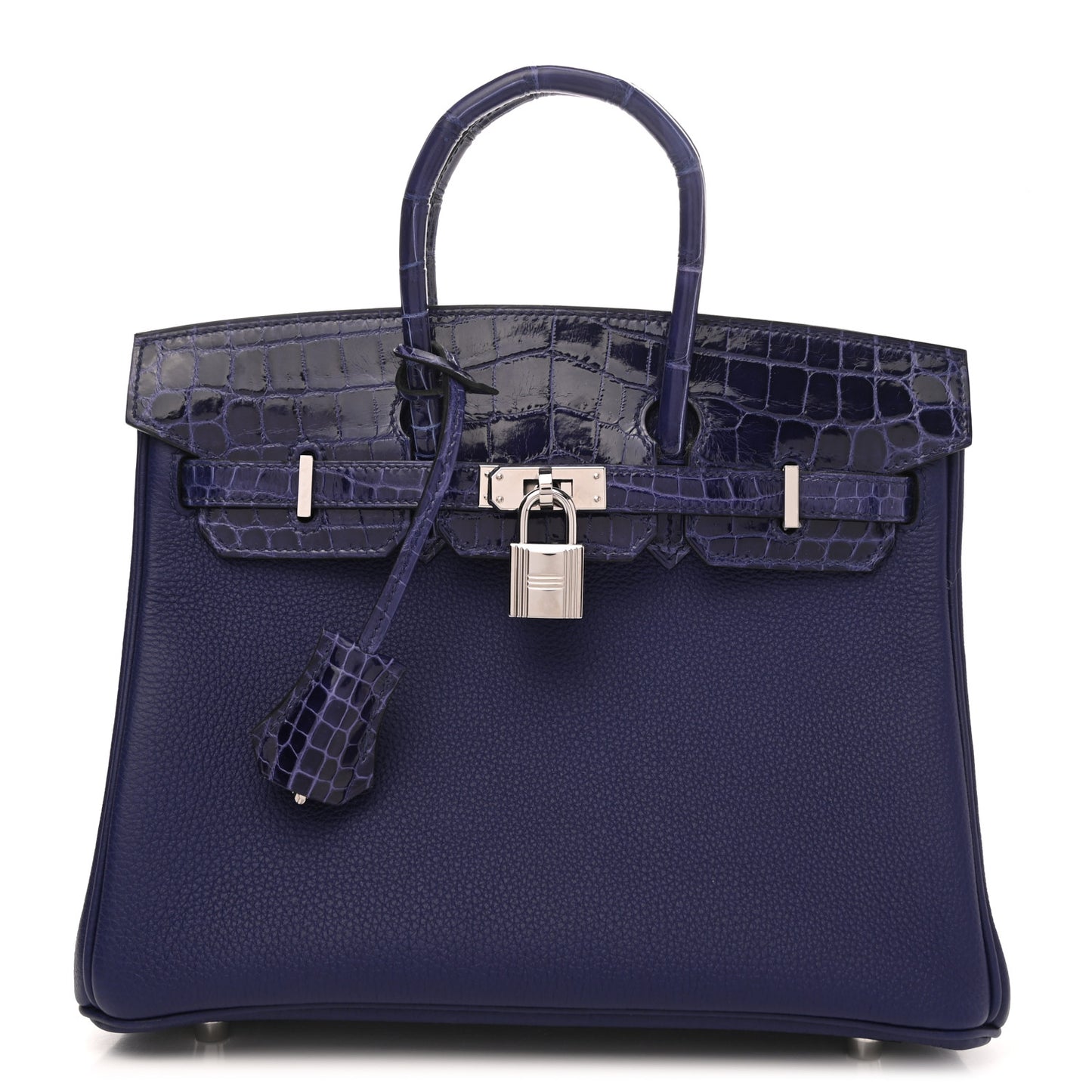 Taurillon Novillo Shiny Niloticus Crocodile Birkin Touch 25 Bleu Encre
