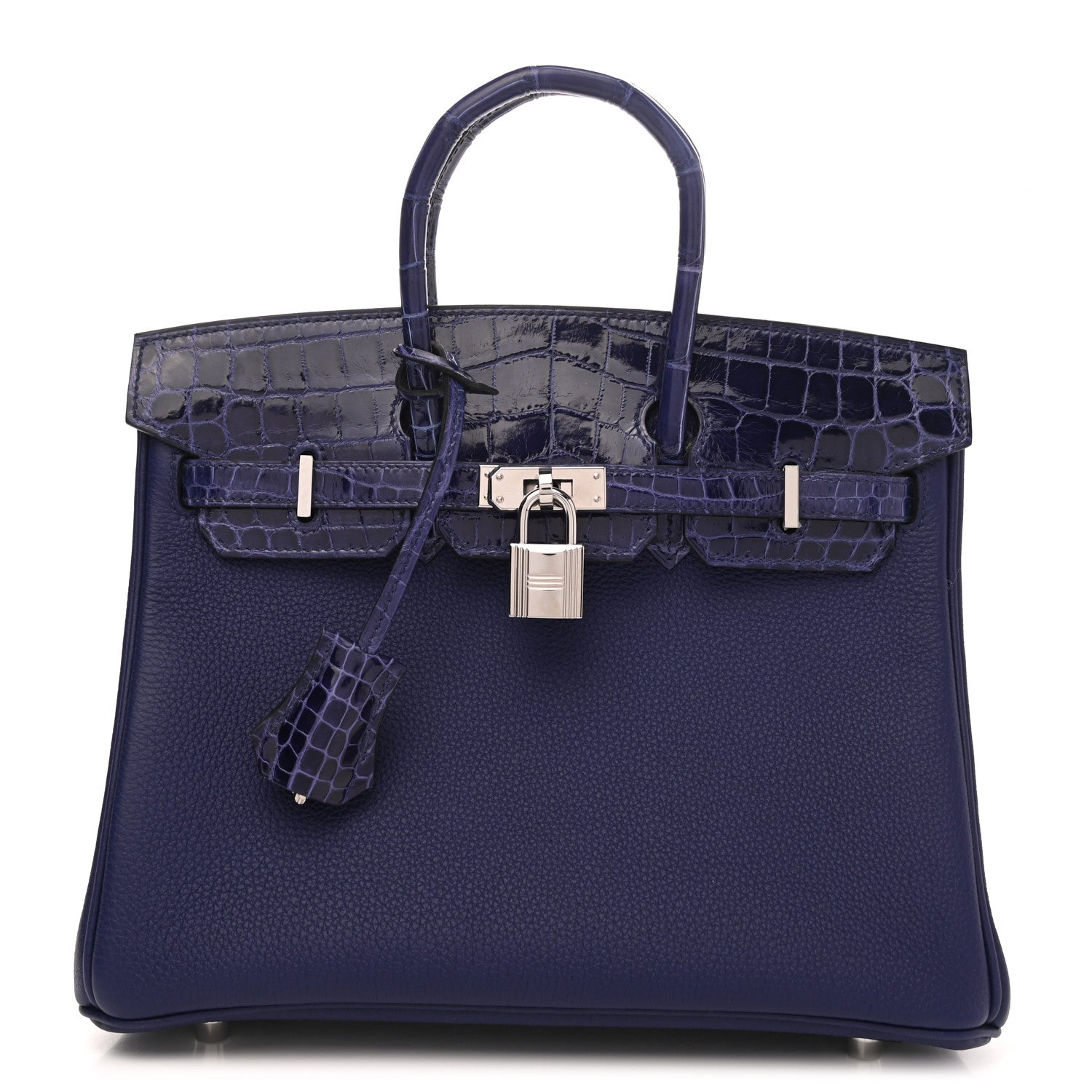 Hermes Taurillon Novillo Shiny Niloticus Crocodile Birkin Touch 25 Bleu Encre 1 of 10