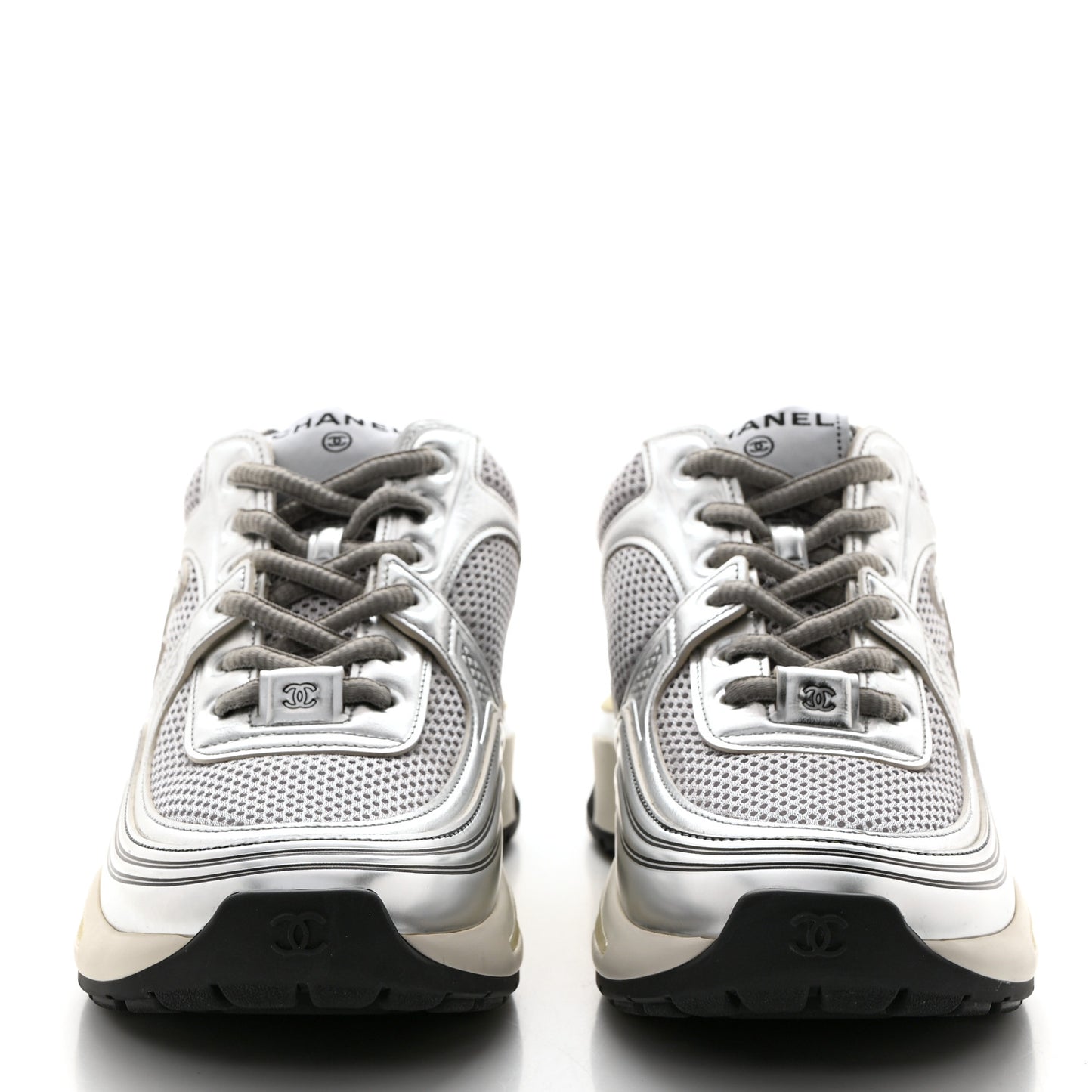 Fabric Laminated Calfskin Stretch CC Sneakers 39 White Silver