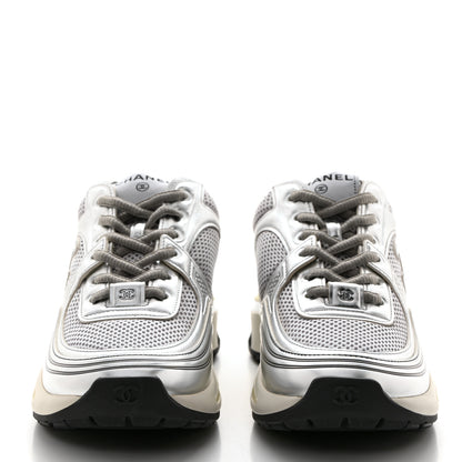 Chanel Fabric Laminated Calfskin Stretch CC Sneakers 39 White Silver 2 of 9