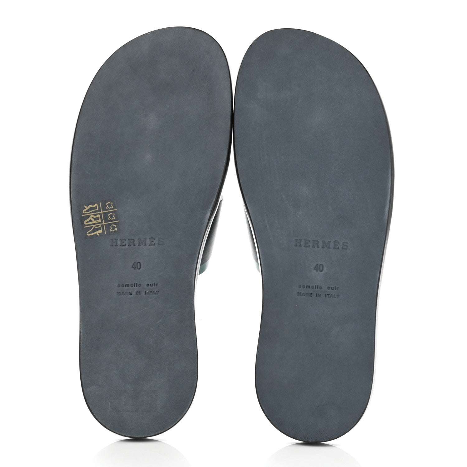 Hermes Calfskin Mens Izmir Sandals 40 Black Menthe 5 of 7