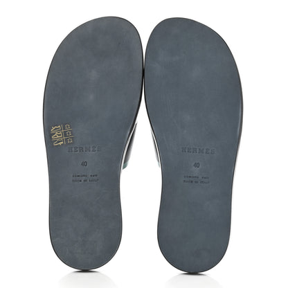 Hermes Calfskin Mens Izmir Sandals 40 Black Menthe 5 of 7