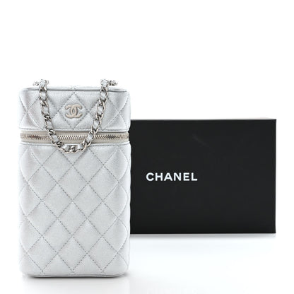 Chanel Metallic Lambskin Quilted Phone Holder With Chain Silver 13 of 13