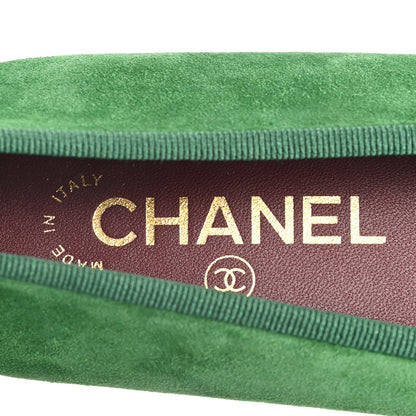 Chanel Suede Patent Cap Toe CC Ballerina Flats 38 Green 8 of 10