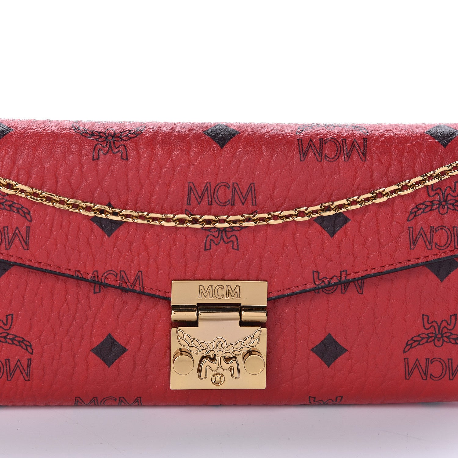 MCM Visetos Large Patricia Chain Wallet Red 7 of 9