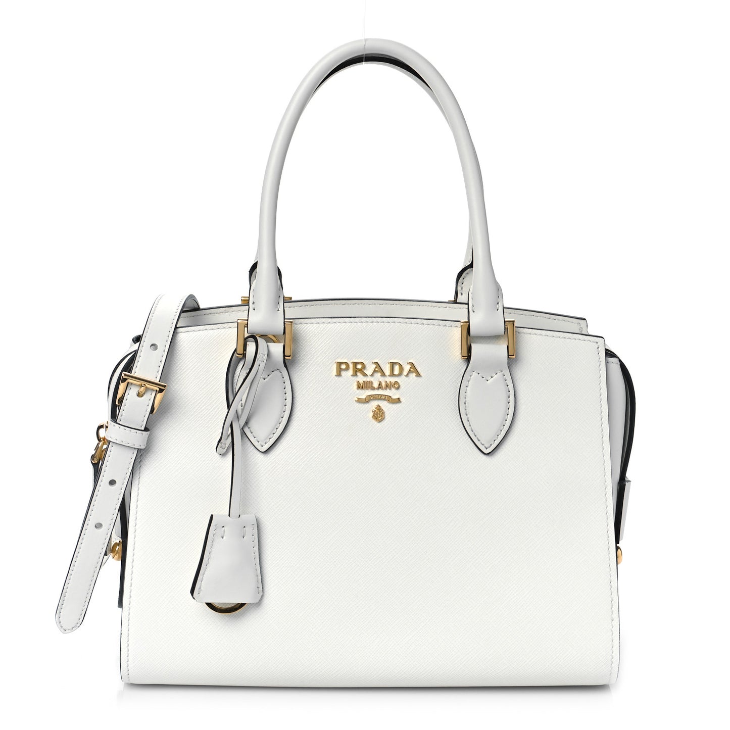 Saffiano Soft Calfskin Double Handle Satchel White