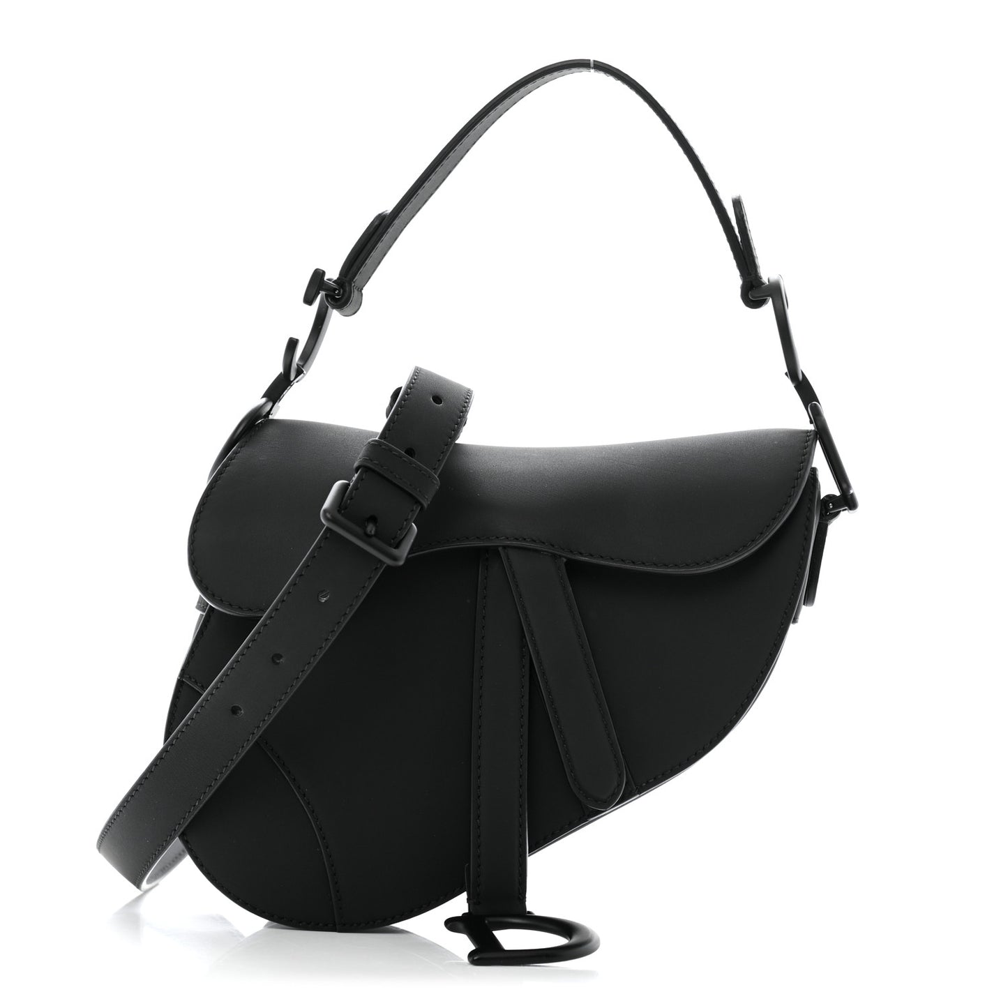Ultra Matte Calfskin Mini Saddle Bag With Strap Black