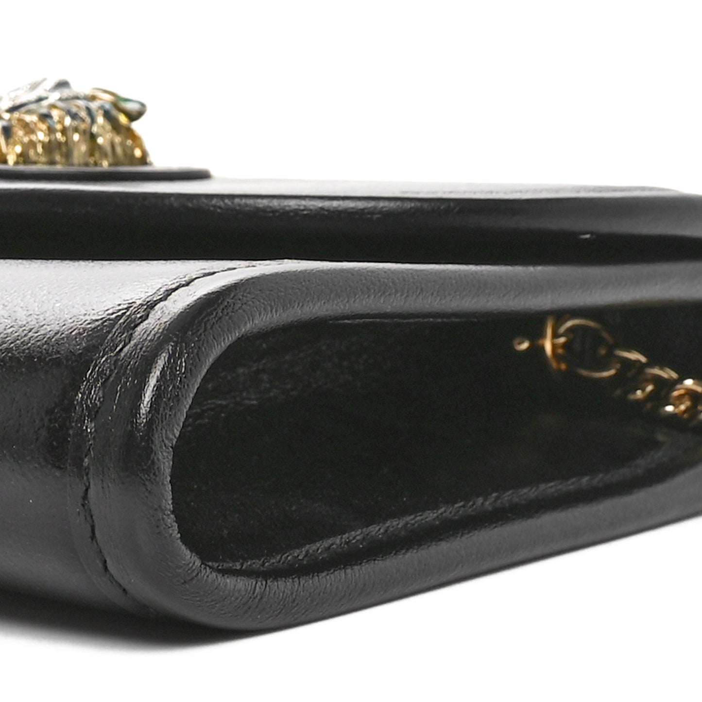 Textured Calfskin Web Small Rajah Slim Flap Shoulder Bag Black