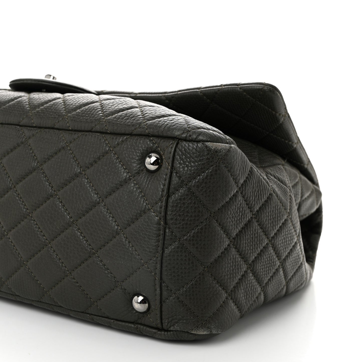 Calfskin Quilted XXL Travel Flap Bag Khaki