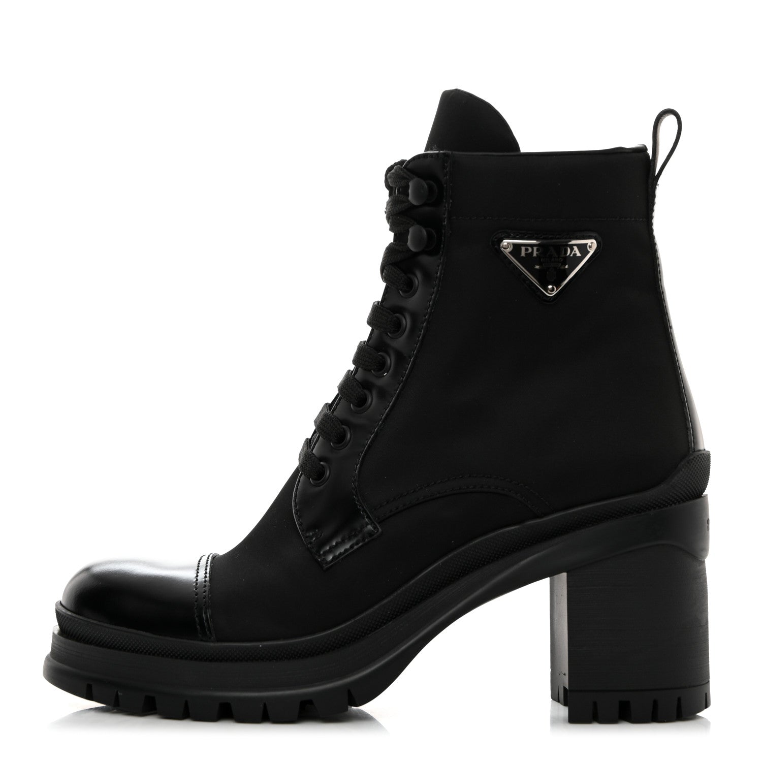 Prada Spazzolato Re-Nylon Metal Triangle Logo Lace Up 55mm Ankle Boots 38 Black 1 of 9