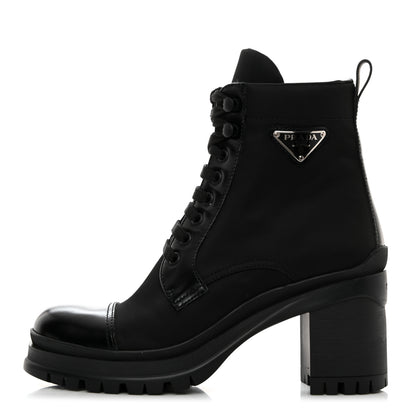Prada Spazzolato Re-Nylon Metal Triangle Logo Lace Up 55mm Ankle Boots 38 Black 1 of 9