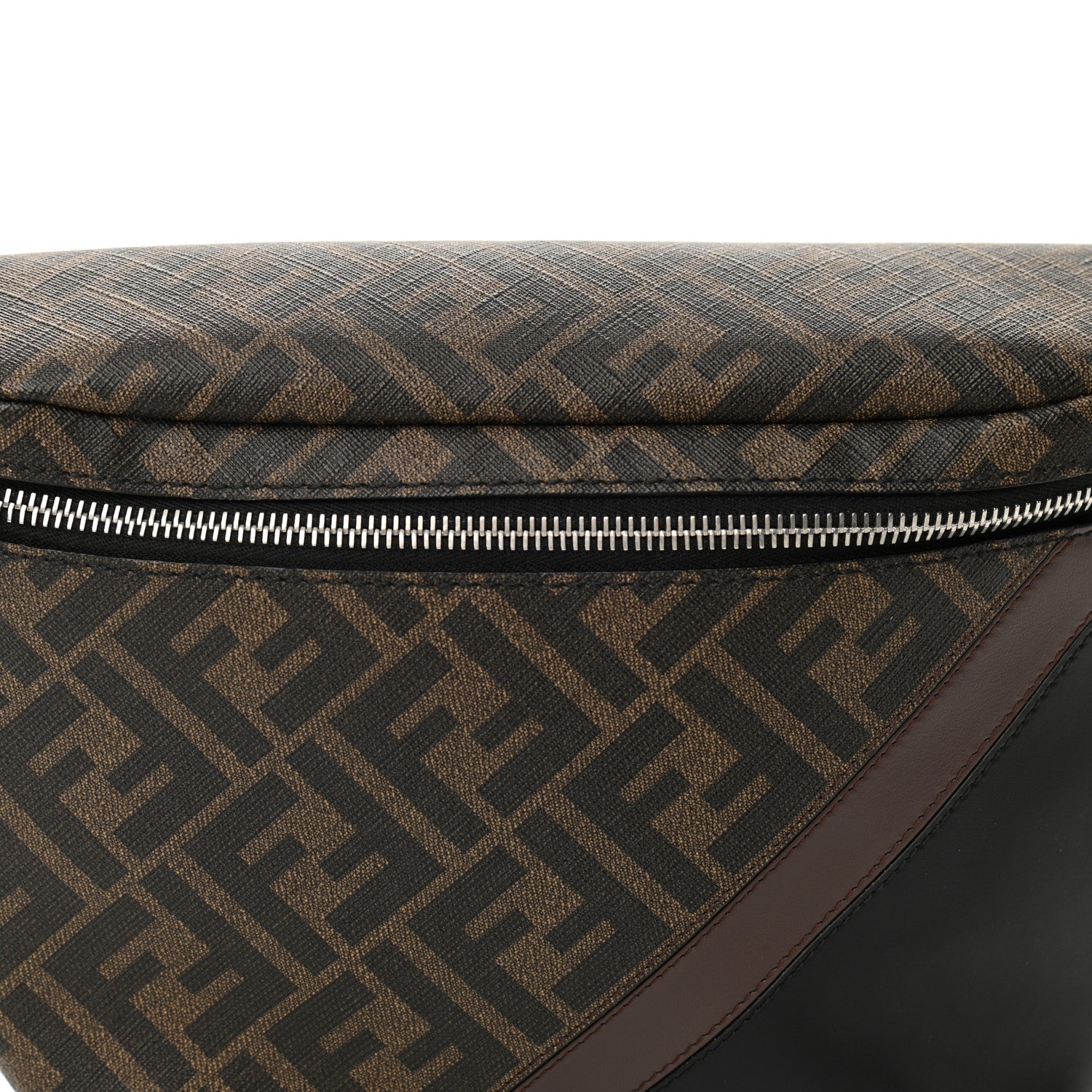 Fendi Glazed Fabric Vitello Liberty FF 1974 Diagonal Belt Bag Tobacco Moresco Black 8 of 10