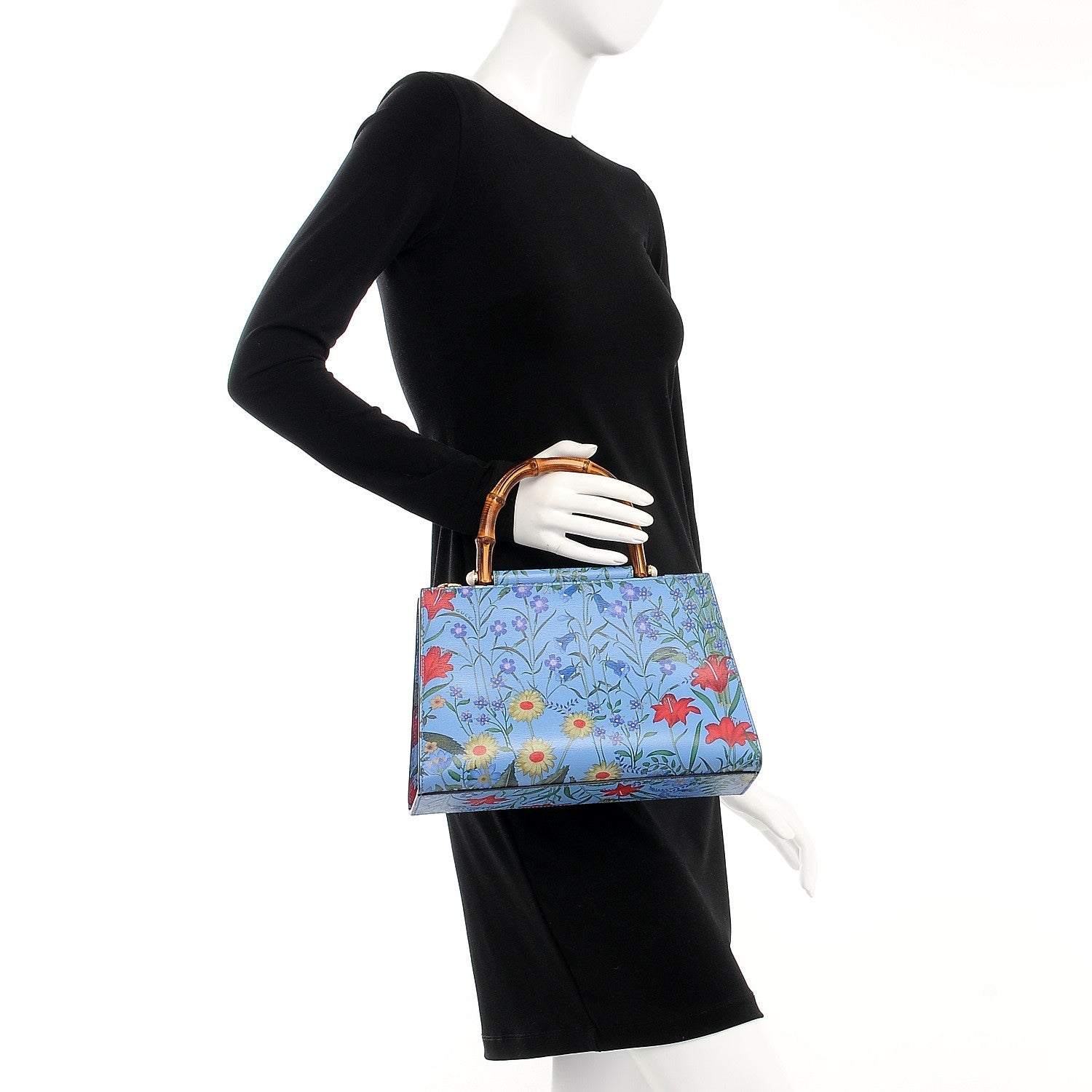 Gucci Calfskin Bamboo Web New Flora Small Nymphaea Top Handle Bag Azure 3 of 9