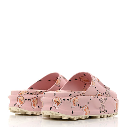 Gucci X PIKARAR Cubic Rubber Monogram Print Womens Interlocking G Platform 42mm Slide Sandals 37 Pink Multicolor 4 of 8