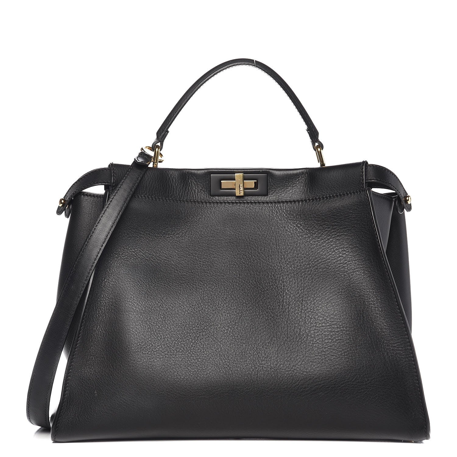 Fendi Vitello Seta Shiny Nappa Large Peekaboo Iconic Satchel Black 1 of 10